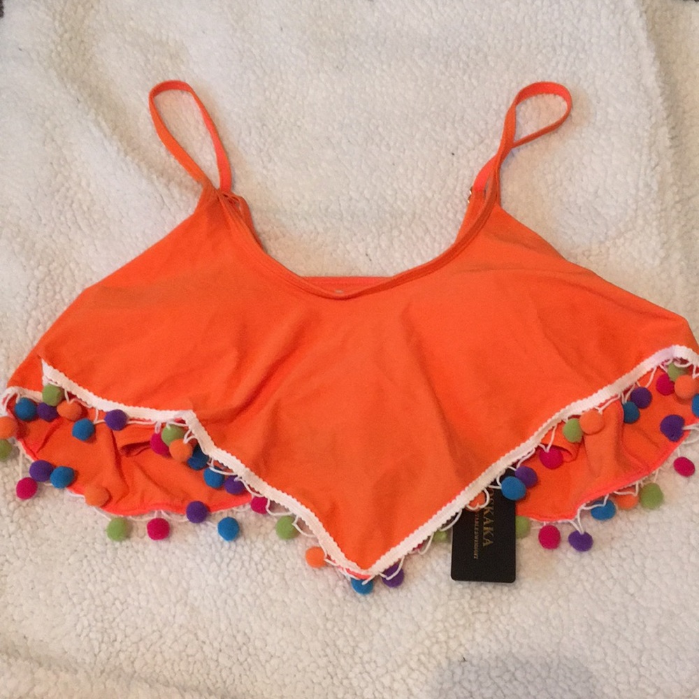 Orange Pom Pom swim suit top